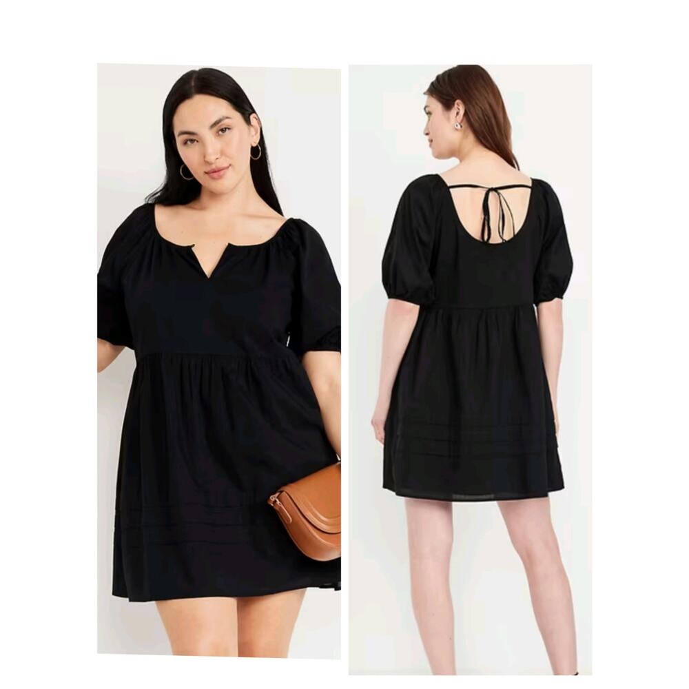 5433) Old Navy Black Tiered Babydoll Pleated Mini Cotton Swing Dress Medium